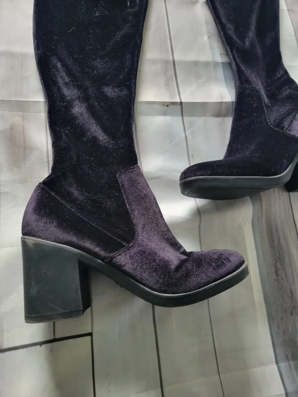 Forever 21 Black Velvet Over-the-Knee Chunky Heel Boots, Women’s 9, Stretch